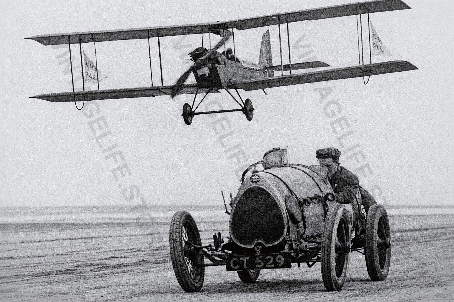 Raymond Mays Racing an Aircraft at Skegness Sands, Lincolnshire, UK, 1923