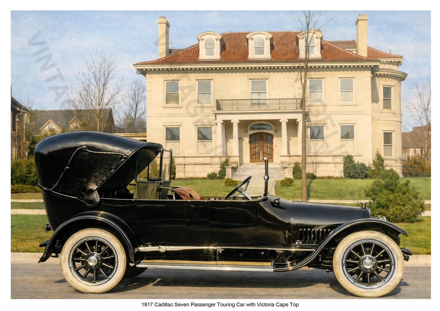 1917 Cadillac seven passenger touring car with Victoria cape top promotional photograph