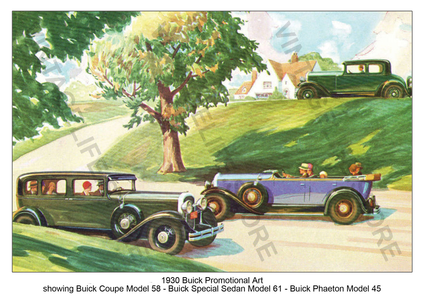 Buick 1930 Coupe Model 58, Special Sedan Model 61, Phaeton Model 45 - Promotional Artwork