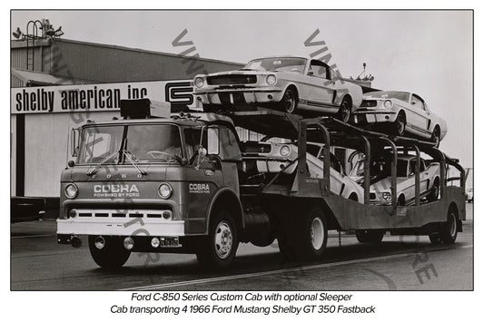Ford C-850 Series Custom Cab Tractor unit Car transporter loaded with new Ford Mustang GT 350 Shelby models