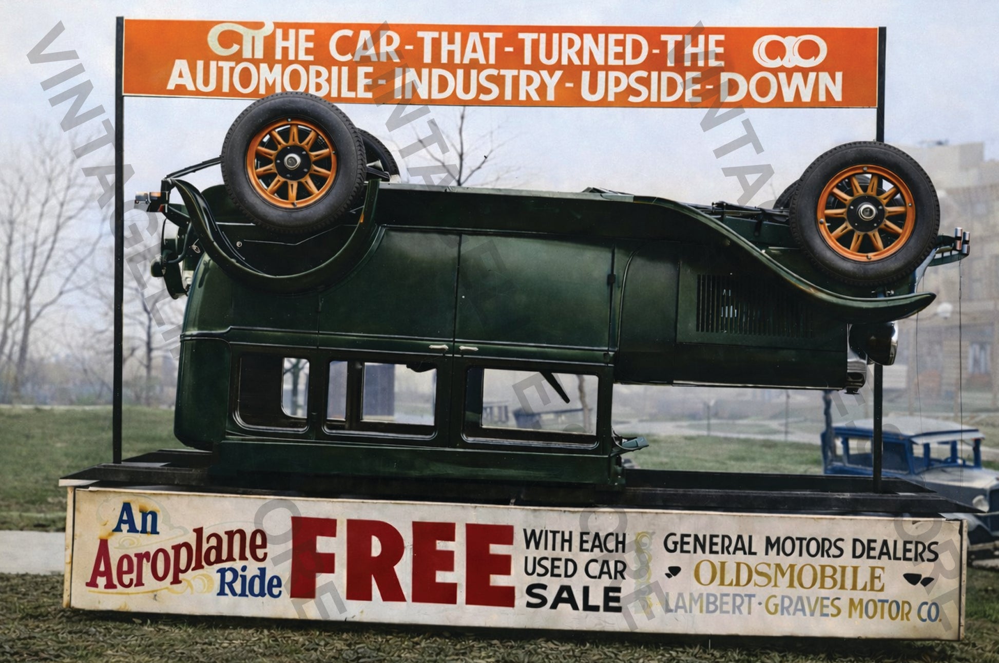 1929 Oldsmobile Dealership Publicity Display with Inverted Car