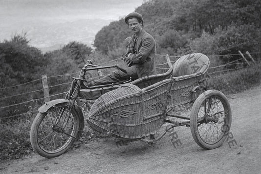 Motorcycle with Hand-Woven Wicker Sidecar, c.1915