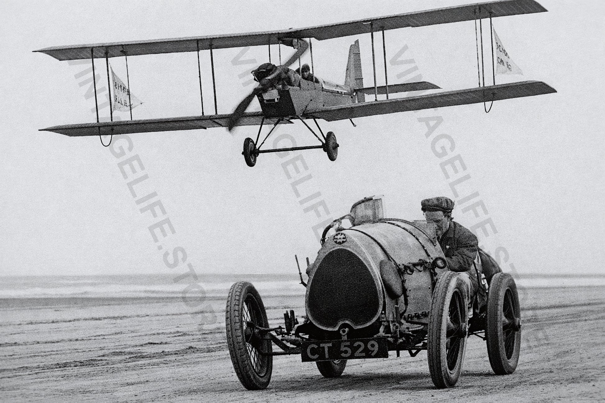 Raymond Mays Racing an Aircraft at Skegness Sands, Lincolnshire, UK, 1923