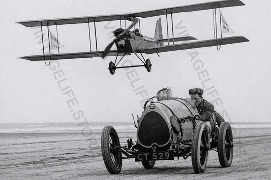 Raymond Mays Racing an Aircraft at Skegness Sands, Lincolnshire, UK, 1923