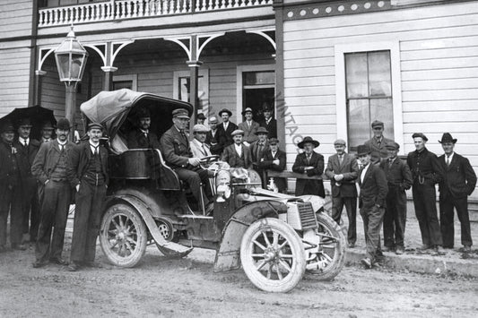 First Motor Car in Eketahuna, North Wairarapa, New Zealand, a Packard with Cape Top, c.1903