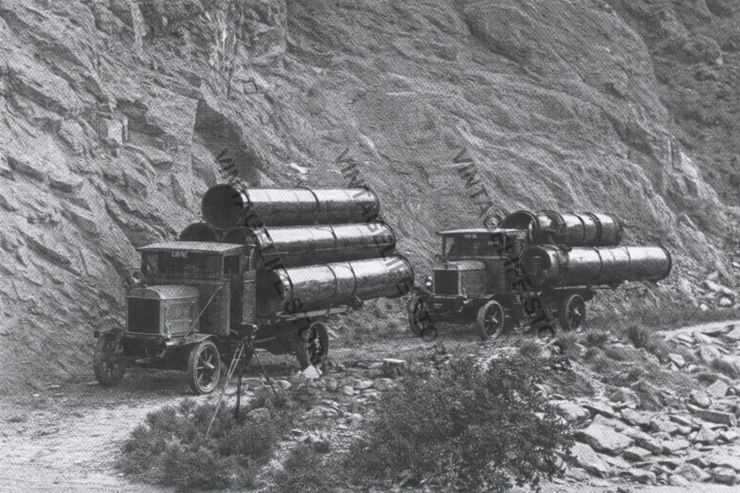Trucks Carrying Pipe Sections for Arrow Irrigation Scheme, Otago, 1929