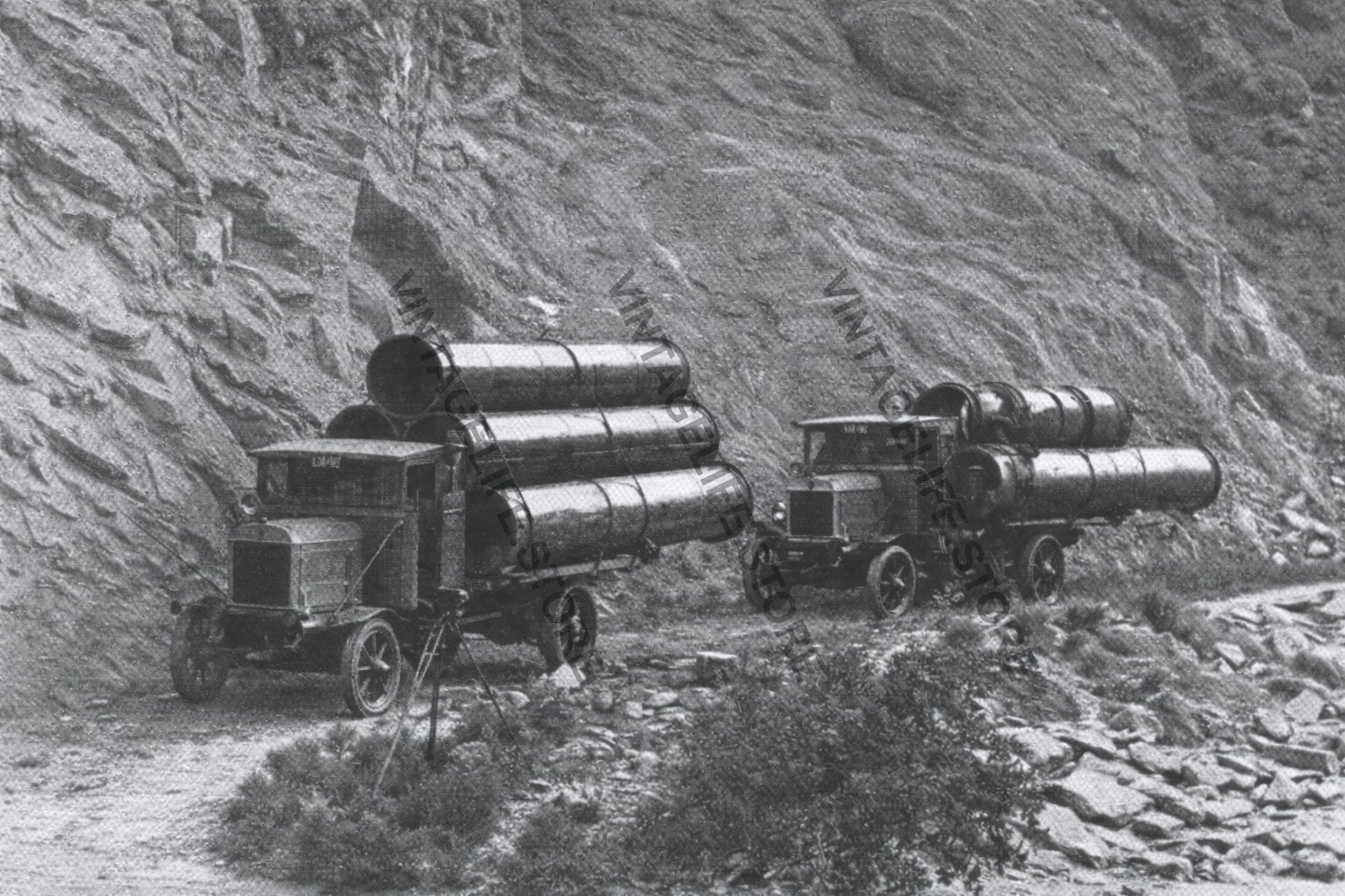 Trucks Carrying Pipe Sections for Arrow Irrigation Scheme, Otago, 1929